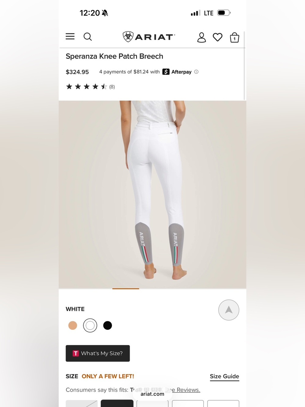 Ariat Speranza White Riding Breeches with knee grip